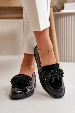 Online Damskie buty S.Barski Damskie Mokasyny Lakierowane S.Barski HY42-369 Czarne