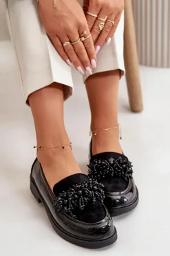 Online Damskie buty S.Barski Damskie Mokasyny Lakierowane S.Barski HY42-369 Czarne