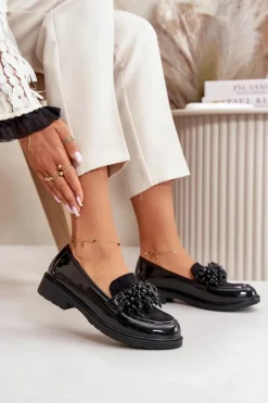 Online Damskie buty S.Barski Damskie Mokasyny Lakierowane S.Barski HY42-369 Czarne