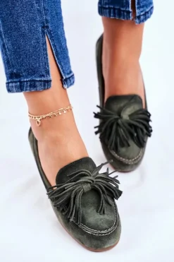 Damskie Maciejka Damskie Mokasyny Skórzane Oliwkowe 04830-24