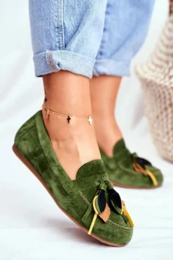 Damskie Maciejka Damskie Mokasyny Skórzane Zielone 04494-09/00-5