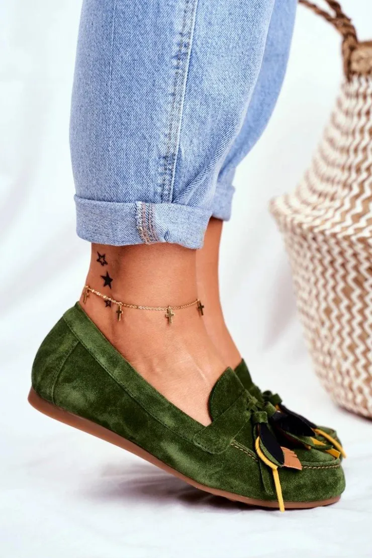 Damskie Maciejka Damskie Mokasyny Skórzane Zielone 04494-09/00-5