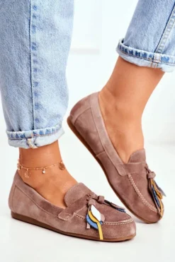 Damskie Maciejka Damskie Mokasyny Skórzane Beżowe 04494-04/00-5