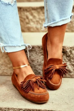 Damskie Maciejka Damskie Mokasyny Skórzane Camel 04830