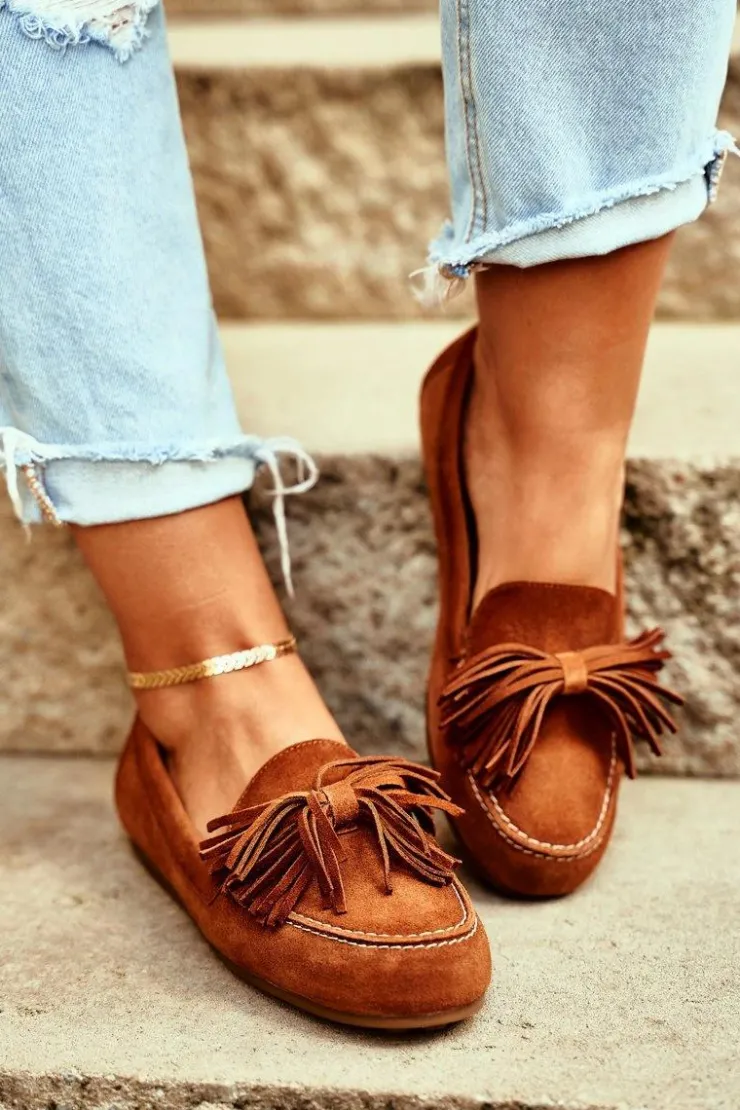 Damskie Maciejka Damskie Mokasyny Skórzane Camel 04830