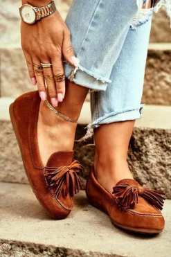 Damskie Maciejka Damskie Mokasyny Skórzane Camel 04830