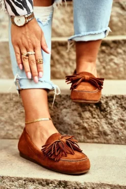 Damskie Maciejka Damskie Mokasyny Skórzane Camel 04830