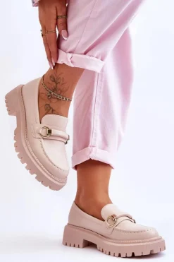 Sale Boto Damskie Mokasyny Na Masywnej Platformie Beżowe Calypso