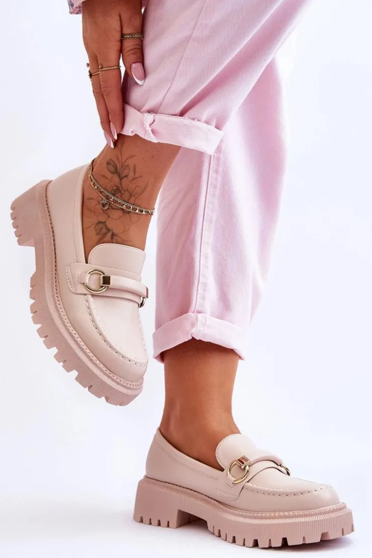 Sale Boto Damskie Mokasyny Na Masywnej Platformie Beżowe Calypso