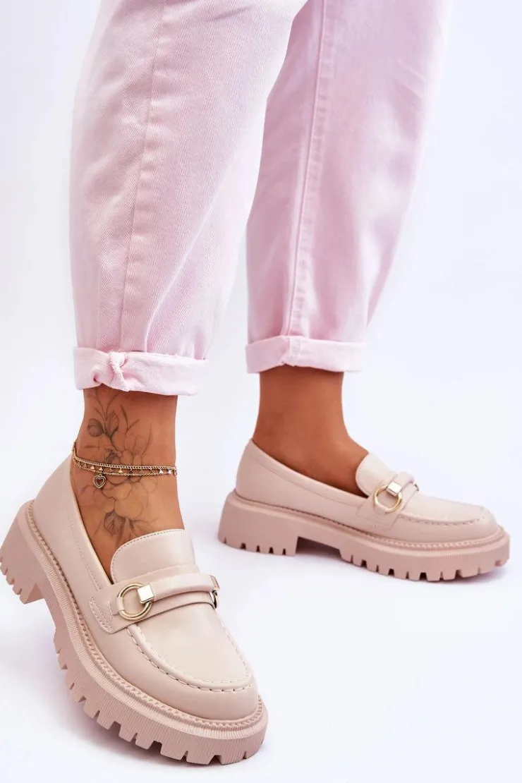 Sale Boto Damskie Mokasyny Na Masywnej Platformie Beżowe Calypso