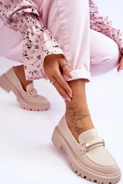 Sale Boto Damskie Mokasyny Na Masywnej Platformie Beżowe Calypso