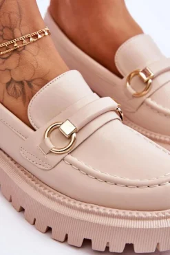 Sale Boto Damskie Mokasyny Na Masywnej Platformie Beżowe Calypso