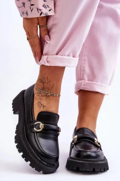 Damskie Boto Damskie Mokasyny Na Masywnej Platformie Czarne Calypso