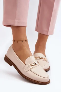 Damskie Boto Damskie Mokasyny Na Płaskim Obcasie Eko Skórzane Beżowe Vimedia