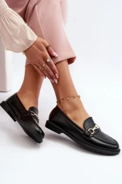 Boto Mokasyny Damskie Skórzane*Damskie Mokasyny Na Płaskim Obcasie Eko Skórzane Czarne Vimedia