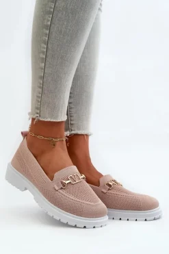 Sale Evento Damskie Mokasyny Na Płaskim Obcasie Ze Złotym Detalem Różowe Limentia