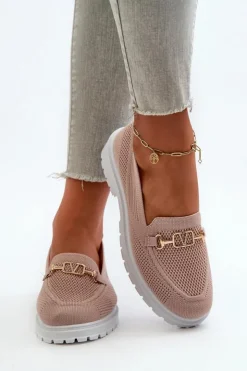 Sale Evento Damskie Mokasyny Na Płaskim Obcasie Ze Złotym Detalem Różowe Limentia