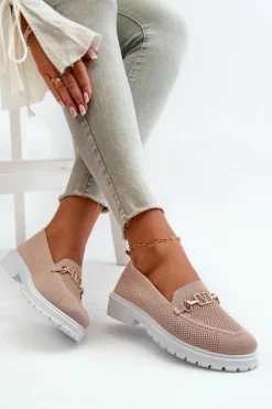 Sale Evento Damskie Mokasyny Na Płaskim Obcasie Ze Złotym Detalem Różowe Limentia