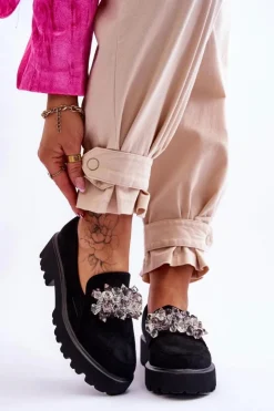 New Boto Damskie Mokasyny Na Platformie Z Ozdobami Czarne Brenda