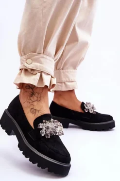 New Boto Damskie Mokasyny Na Platformie Z Ozdobami Czarne Brenda