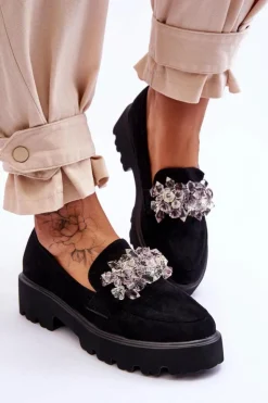 New Boto Damskie Mokasyny Na Platformie Z Ozdobami Czarne Brenda