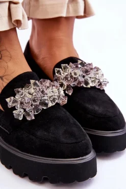 New Boto Damskie Mokasyny Na Platformie Z Ozdobami Czarne Brenda