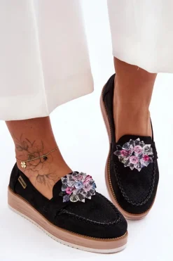 Boto Mokasyny Na Platformie|Mokasyny Damskie Zamszowe*Damskie Mokasyny Na Platformie Z Kamieniami Czarne Elonore