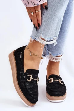 Damskie Boto Damskie Mokasyny Na Platformie Czarne Danny