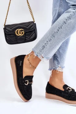 Damskie Boto Damskie Mokasyny Na Platformie Czarne Danny