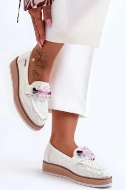 Damskie Boto Damskie Mokasyny Na Platformie Z Kamieniami Białe Elonore