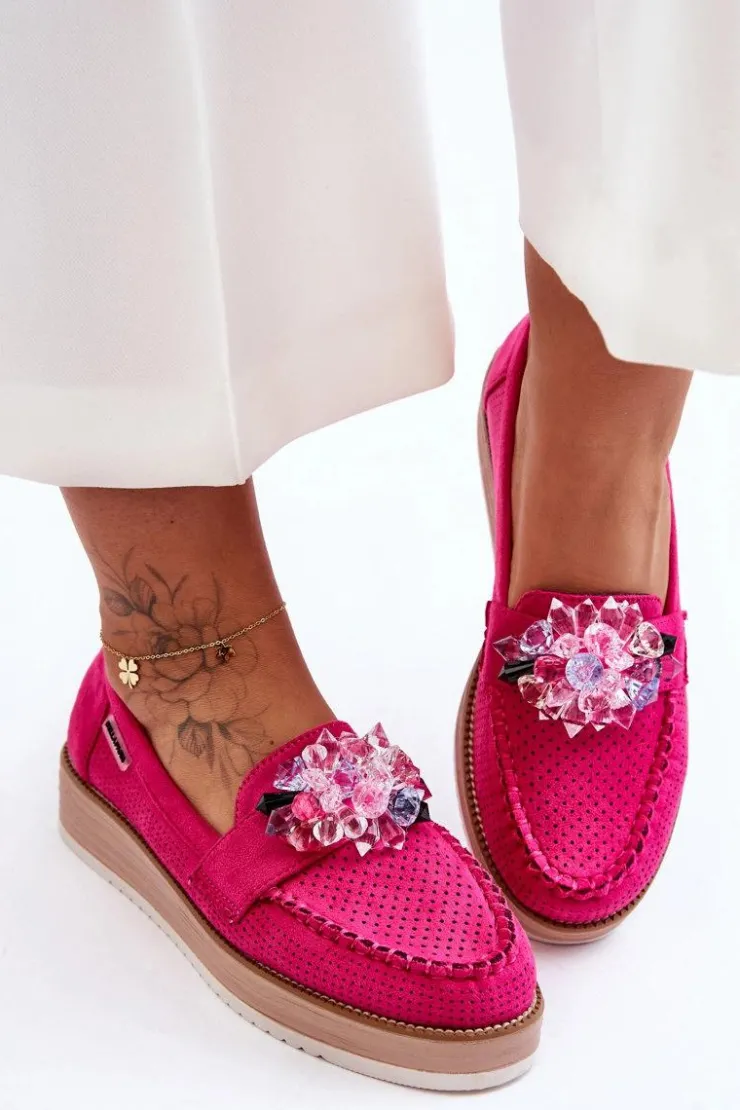 Damskie Boto Damskie Mokasyny Na Platformie Z Kamieniami Fuksja Elonore