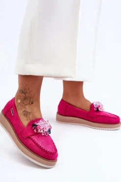 Damskie Boto Damskie Mokasyny Na Platformie Z Kamieniami Fuksja Elonore