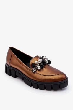 Damskie Laura Messi Damskie Mokasyny Na Platformie 2392 Ciemnozłote