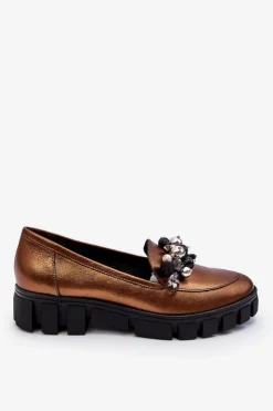 Damskie Laura Messi Damskie Mokasyny Na Platformie 2392 Ciemnozłote