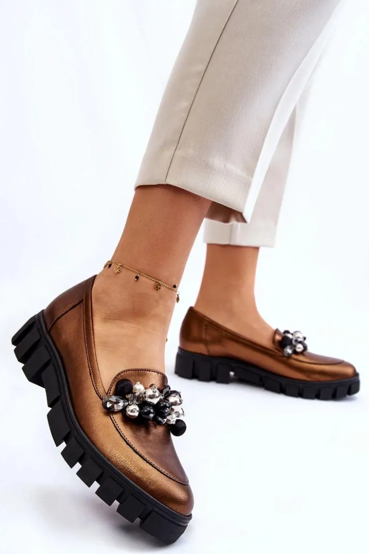 Damskie Laura Messi Damskie Mokasyny Na Platformie 2392 Ciemnozłote