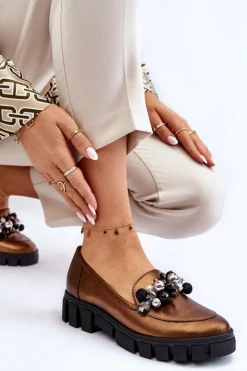 Damskie Laura Messi Damskie Mokasyny Na Platformie 2392 Ciemnozłote