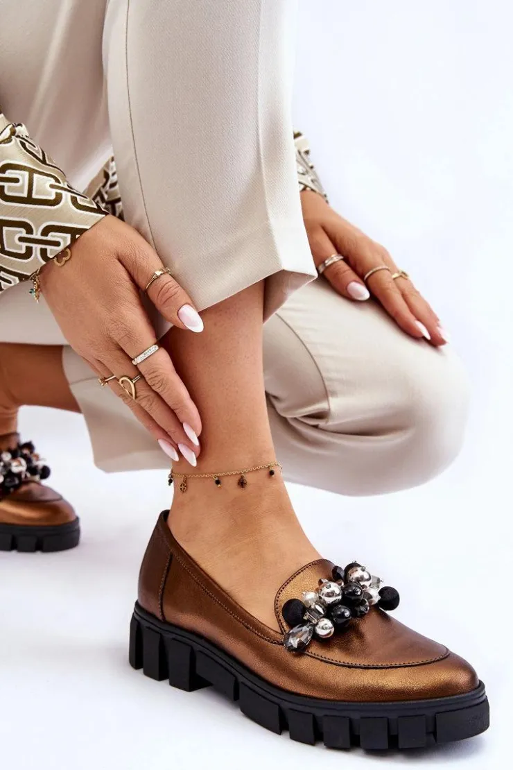 Damskie Laura Messi Damskie Mokasyny Na Platformie 2392 Ciemnozłote