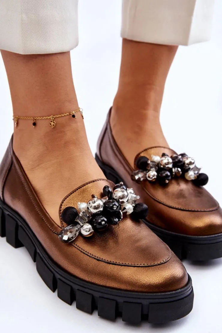 Damskie Laura Messi Damskie Mokasyny Na Platformie 2392 Ciemnozłote