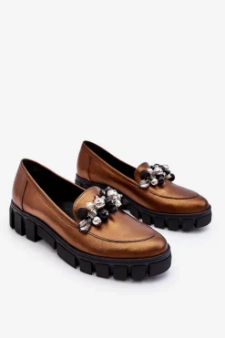 Damskie Laura Messi Damskie Mokasyny Na Platformie 2392 Ciemnozłote