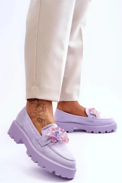 Damskie Boto Damskie Mokasyny Na Platformie Z Ozdobami Fioletowe Brenda
