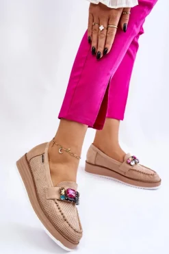 Boto Mokasyny Na Platformie|Mokasyny Damskie Zamszowe*Damskie Mokasyny Na Platformie Z Ozdobami Beżowe Adelyn