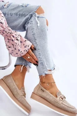 New Boto Damskie Mokasyny Na Platformie Beżowe Danny