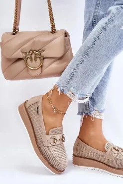 New Boto Damskie Mokasyny Na Platformie Beżowe Danny