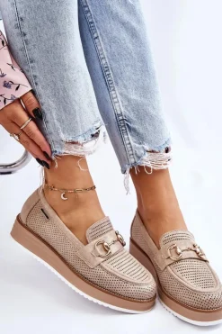 New Boto Damskie Mokasyny Na Platformie Beżowe Danny