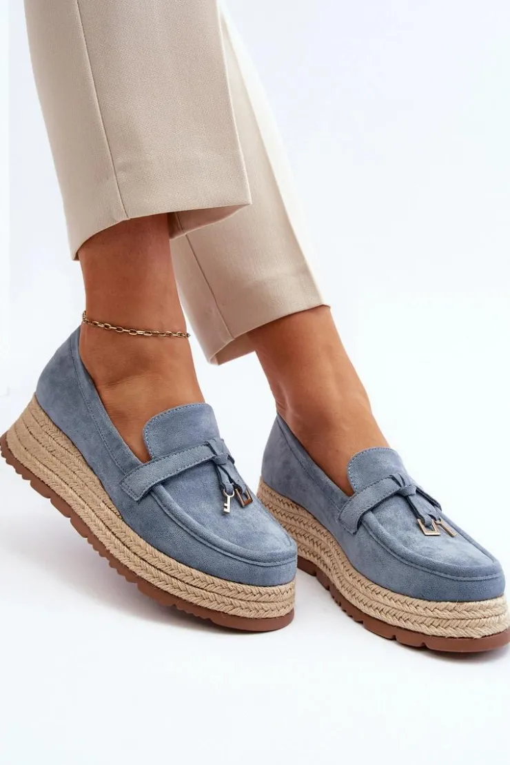 Boto Mokasyny Damskie Zamszowe*Damskie Mokasyny Na Plecionej Podeszwie Niebieskie Torresia