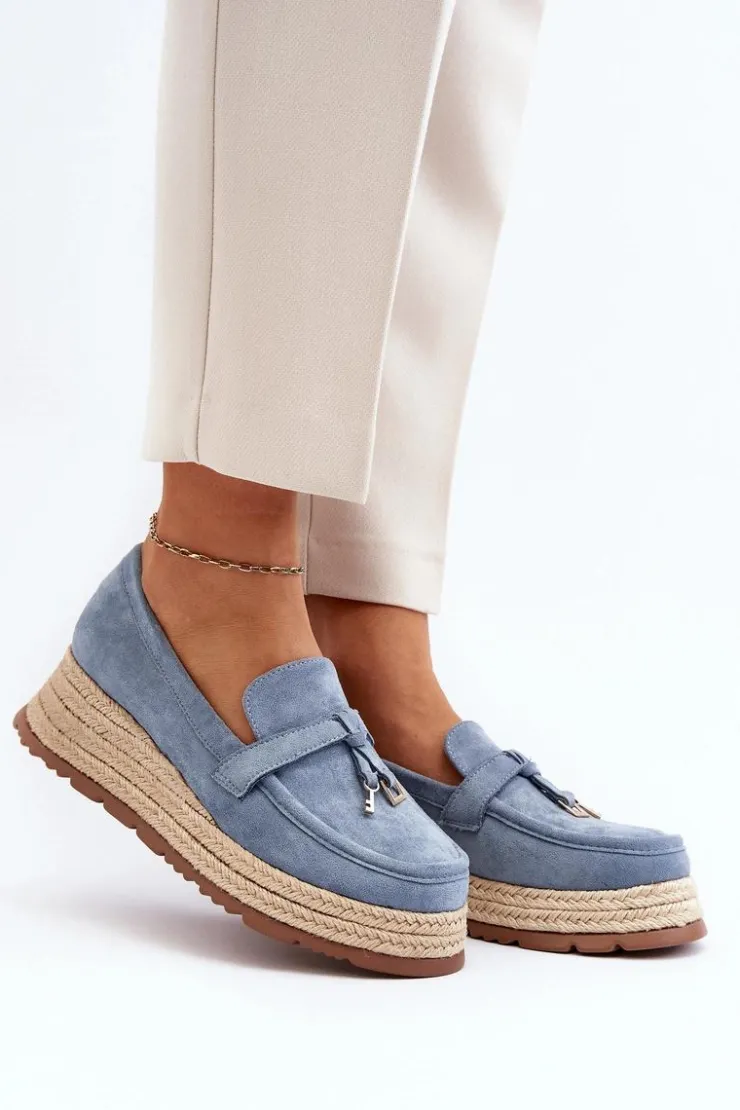 Boto Mokasyny Damskie Zamszowe*Damskie Mokasyny Na Plecionej Podeszwie Niebieskie Torresia