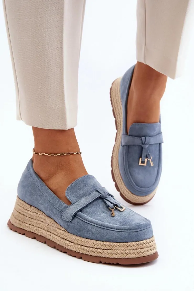 Boto Mokasyny Damskie Zamszowe*Damskie Mokasyny Na Plecionej Podeszwie Niebieskie Torresia
