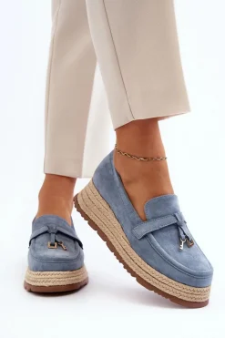 Boto Mokasyny Damskie Zamszowe*Damskie Mokasyny Na Plecionej Podeszwie Niebieskie Torresia