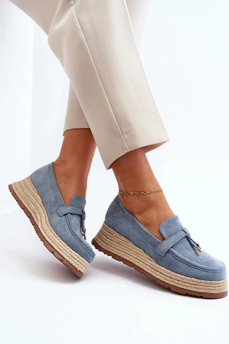 Boto Mokasyny Damskie Zamszowe*Damskie Mokasyny Na Plecionej Podeszwie Niebieskie Torresia