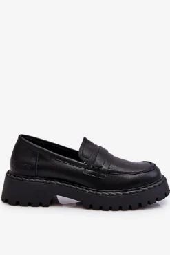 Big Star Shoes Półbuty Skórzane|Mokasyny Damskie Skórzane*Damskie Mokasyny Półbuty Skórzane Big Star LL274458 Czarne